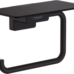 hansgrohe AddStoris - Toilettenpapierhalter mit Ablage, Klopapierhalter für Wandmontage, Klorollenhalter, verdeckte Befestigung, Badezimmer Zubehör, Mattschwarz, 41772670