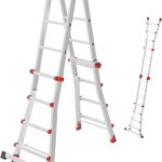 Hailo M80 Alu-Multifunktionsleiter - Schiebeleiter 4 x 4 Sprossen belastbar bis 150 kg - Sicherheitsgelenke und Rastgriffe - sprossenweise höhenverstellbar - Mehrzweckleiter rostfrei - Silber