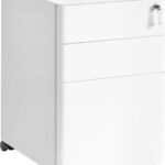 SONGMICS Schubladenschrank, Rollcontainer mit 3 Schubladen, abschließbarer Aktenschrank, vormontiert, Metallschrank, Druckertisch, Büro, Homeoffice, 50 x 39 x 59 cm, mattweiß OFC032WG01