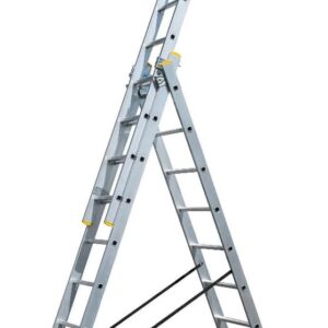 Bayersystem BS-DW 3x10 Mehrzweckleiter, 3x10 Sprossen, 3-teilige Alu-Kombileiter, bis 150 kg belastbar, max. Arbeitshöhe 6,49 m, Klappleiter, Multifunktionsleiter, Stehleiter, Silber/Gelb