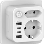 Doppelstecker für USB Steckdose, Mehrfachsteckdose mit 4 USB Netzstecker,USB CAdapter,Steckdosenadapter 2Fach Stecker mit USB, Mehrfachstecker für Steckdose,mehrfachstecker