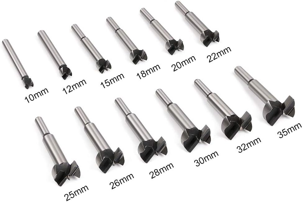 Flintronic Professional ForstnerBohrer, 12 Stück Forstner Bit, Cutter mit Rundschaft, Bohrer für Holz, Zubehör Bohrmaschine für Holzbearbeitung(10,12,15,18,20,22,25,26,28,30,32,35mm) – Bild 2