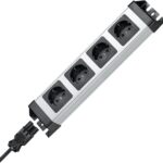 Kopp Powerversal Steckdosenleiste 4-fach, Quick-Plug-System Eingang/Ausgang, Wieland-Eingang, kaskadierbar, um 90° gedrehte Anschlüsse, 65mm Topfabstand, anschraubbar, IP20, silberschwarz (ohne Kabel)