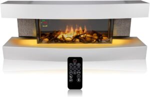 Elektrokamin Montreal Elektrischer Kamin 2000W - mit Heizung und Kaminfeuer - Deko Kamin mit LED - Einstellbarer Thermostat - Inkl. Fernbedienung - Weiß