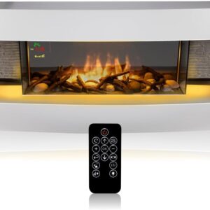 Elektrokamin Montreal Elektrischer Kamin 2000W - mit Heizung und Kaminfeuer - Deko Kamin mit LED - Einstellbarer Thermostat - Inkl. Fernbedienung - Weiß
