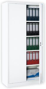 Weißer Flügeltürenschrank komplett montiert 180x80x38cm Metallschrank abschließbar Aktenschrank Büroschrank 4 Fachböden 530337 weiß