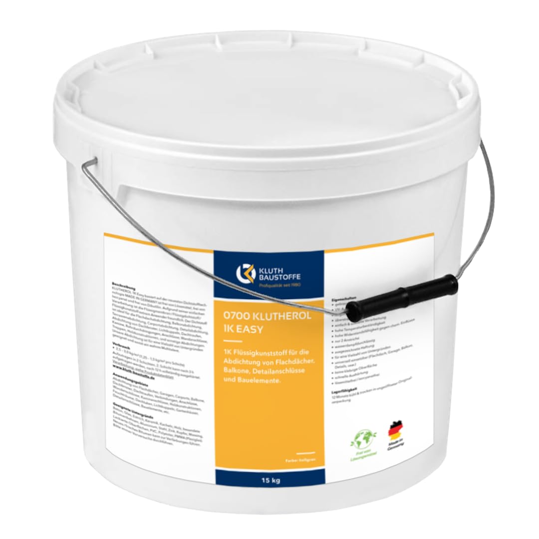 Flüssigkunststoff 1K KLUTHEROL Easy Abdichtung - 8KG zur Abdichtung von Flachdächer, Balkone, Detailanschlüsse und Bauelemente