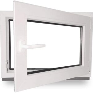 JeCo Kellerfenster - Kunststoff - Fenster - innen weiß/außen weiß - BxH: 80 x 40 cm - 800 x 400 mm - DIN Rechts - 2 fach Verglasung - 60 mm Profil