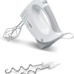 Bosch Handrührer MFQ3530, Handrührgerät, 2 Rührbesen, 2 Edelstahl-Knethaken,spülmaschinengeeignet, 5 Stufen, 450 W, weiß