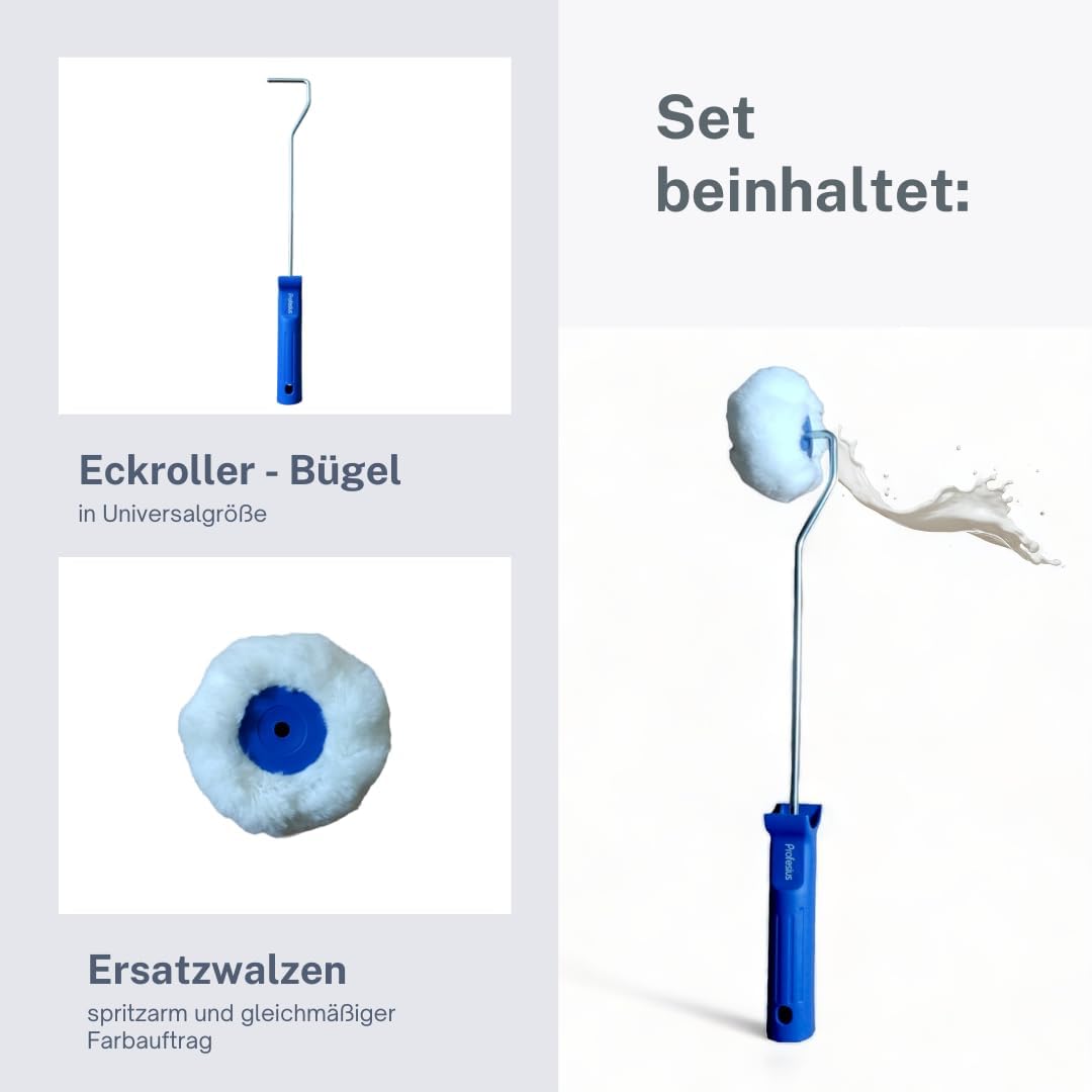 Profi Eckenroller Eckroller Eckwalze + Ersatzrollen Farbroller Maler Farbwalze - Farbauftrag in Ecken, Kanten und engen Räumen…(Bügel + 3 Rollen) – Bild 4