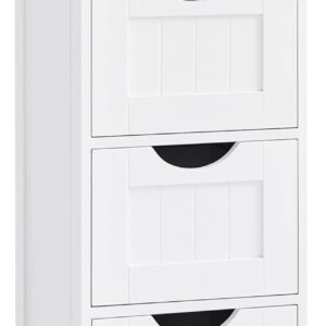 VASAGLE Badezimmerschrank, Badschrank, Beistellschrank mit 4 Schubladen, 30 x 30 x 82 cm, für Badezimmer, Wohnzimmer, Esszimmer, Küche, modern, weiß LHC40W