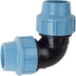 MegaHaustechnik Winkel 90 Grad 32x32 PP-Fitting Klemmverbinder für PE-Rohr-Außendurchmesser 32mm, Trinkwasser geeignet, Druck 16 Bar Bogen Kupplung Verbinder blau