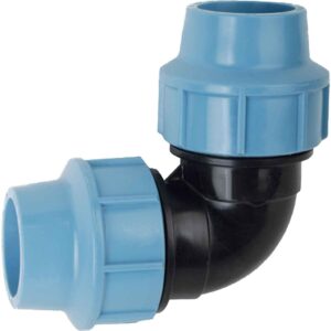 MegaHaustechnik Winkel 90 Grad 32x32 PP-Fitting Klemmverbinder für PE-Rohr-Außendurchmesser 32mm, Trinkwasser geeignet, Druck 16 Bar Bogen Kupplung Verbinder blau