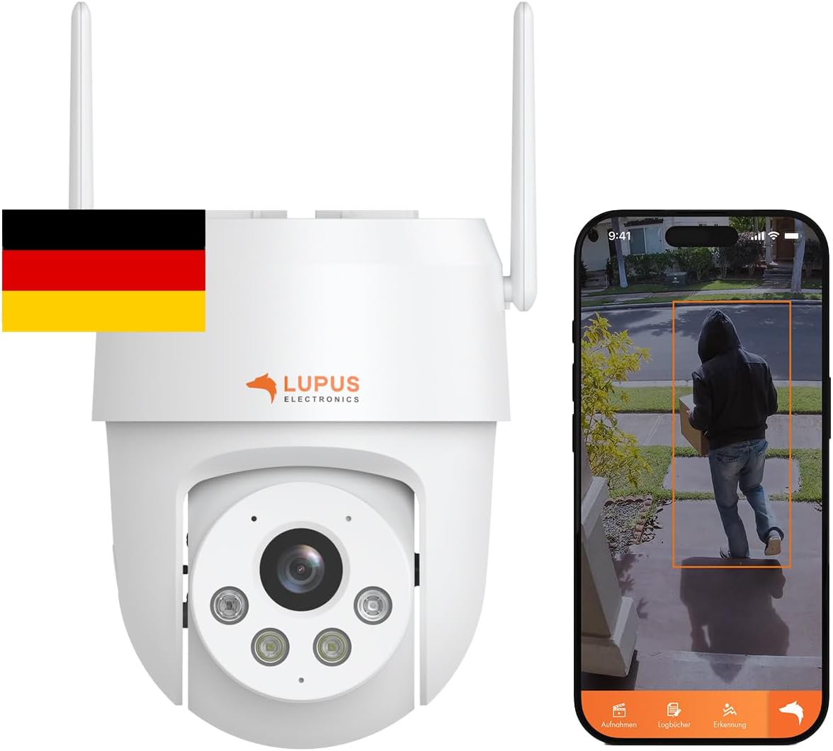 Lupus Electronics LE213 Alarmkamera mit KI-Objektverfolgung, WiFi 6, Täteransprache, Flutlicht, Sirene, Keine Cloud - Keine Datenkrake, dt. Hersteller, inkl. APPs und Win/Mac Software
