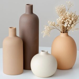 Moderne Vasen-Set, 4-teilig, Keramik, Morandi-Farben, Minimalistische Tischdekoration, Nordischer Stil, Neutral Boho Skandinavische Deko Vase(4er-Set Light Coffee)