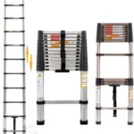 3,8M Teleskopleiter 12,5FT Mehrzweck-Edelstahl-Teleskopleiter Ausziehbar Tragbare Stabile Loftleiter für Ziehen Wand Ersetzen Glühbirne Reinigen Fenster Reparieren Dach