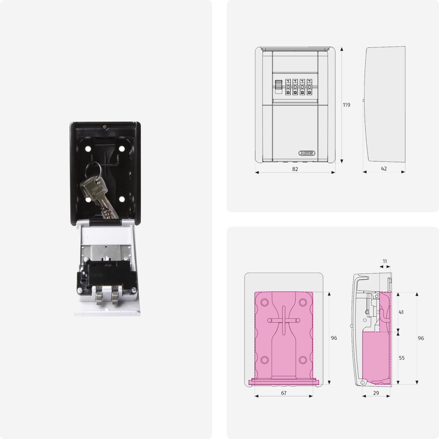 ABUS KeyGarage 787 - Schlüsselbox zur Wandmontage - für Schlüssel oder kleine Wertgegenstände - 46331 - Schwarz-Silber – Bild 4