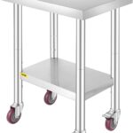 VEVOR Edelstahltisch Arbeitstisch 61 x 46 x 86 cm, Gastronomie Küchentisch mit 100 kg Tragkraft, Vorbereitungstisch mit 4 Verstellbaren Füßen, Serviertisch Rollbar für Küche Bar & Restaurant