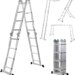 𝐂𝐑𝐀𝐅𝐓𝐅𝐔𝐋𝐋 Aluminium Mehrzweckleiter CF-104A | 𝟑 𝐉𝐀𝐇𝐑𝐄 𝐆𝐀𝐑𝐀𝐍𝐓𝐈𝐄 - 6in1 Multifunktionsleiter - 16 Sprossen - 450 cm Leiter - Gelenkleiter - Leitergerüst (Silber 4x4 Sprossen)