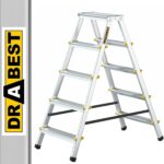 DRABEST Alu Leiter Klappbar Beidseitig Trittleiter 2x5 Stufen Klappleiter bis 150 kg Belastbar Klapptritt Zertifiziert