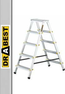 DRABEST Alu Leiter Klappbar Beidseitig Trittleiter 2x5 Stufen Klappleiter bis 150 kg Belastbar Klapptritt Zertifiziert