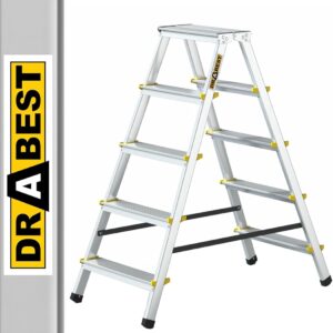 DRABEST Alu Leiter Klappbar Beidseitig Trittleiter 2x5 Stufen Klappleiter bis 150 kg Belastbar Klapptritt Zertifiziert