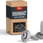 HELPMATE – Spenglerschrauben 4,5x25 mm – 50 Stück – Edelstahl A2 – DIN 7995 – PZ2 – Dachdeckerschrauben mit Linsenkopf, Tellerscheibe & EPDM-Dichtung – Silber
