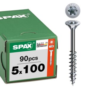 SPAX Universalschraube 5 x 100 mm, 90 Stück - Holzschrauben, Teilgewinde, Senkkopf, T-STAR plus T20, 4CUT Spitze, WIROX Beschichtung - 8000000277030