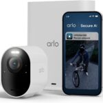 Arlo Ultra 3 Überwachungskamera Aussen WLAN, Kabellos, 4K UHD, KI-Erkennung, Auto-Tracking, Farb-Nachtsicht, Zwei-Wege-Audio, Lokaler Speicher, mit Arlo Secure Testversion, 1 Kamera mit Smarthub