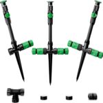 RESTMO Gartensprenger, Rasensprenger mit Erdspieß, 360°Verstellbarer Rasensprenger zur Gartenbewässerung, Gartensprinkler mit Schnellverbinder,Grün(Ohne Bewässerungsschlauch)