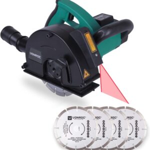 VONROC Mauernutfräse Schlitzfräse Laser mit Absaughaube - Mauerfräse 1700W - Schlitzmaschine für 150mm Kabelnut - Nutfräser, Fugenfräse inklusive 6 Diamantscheiben