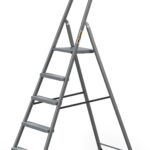 DRABEST - Stehleiter - mit 5 Stufen - bis 125 kg belastbar - 1,73 m lang - Arbeitshöhe 3 m - Trittleiter, Bockleiter aus Stahl pulverbeschichtet - für Haushalt, Malerarbeiten - Grau