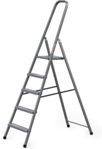 DRABEST - Stehleiter - mit 5 Stufen - bis 125 kg belastbar - 1,73 m lang - Arbeitshöhe 3 m - Trittleiter, Bockleiter aus Stahl pulverbeschichtet - für Haushalt, Malerarbeiten - Grau