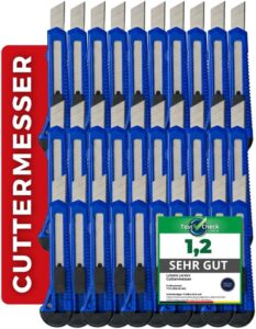 Ludwig Lacke® Cuttermesser Set [100 Stück 18 mm] – Teppichmesser [stabile Klinge 0,5 mm] – Cutter [ergonomisch rutschfest] mit Klingenvorschub Abbrechklinge Profi Messer