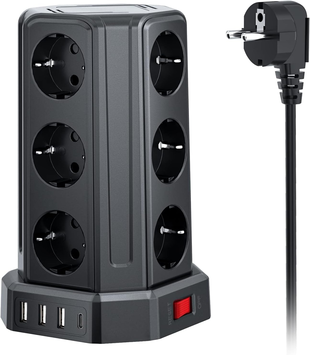 Sameriver 12 Fach Steckdosenleiste Steckerleiste mit 5M Verlängerungskabel,4 USB Mehrfachsteckdose mit Überspannungsschutz,Steckdosenturm Mehrfachstecker für Zuhause,Büro