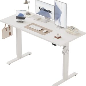 Agilestic Höhenverstellbarer Schreibtisch 120 x 60 cm, Stabiler Schreibtisch Höhenverstellbar Elektrisch mit Memory-Handsteuerung, Ergonomischer Steh-Sitz Tisch Computertisch, Weiß