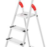 Hailo L80 ComfortLine Alu-Sicherheits-Stehleiter - klappbare Leiter mit 4 XXL Stufen und Ablageschale - Arbeitshöhe bis 285 cm - Gewicht 4,4 kg - Silber