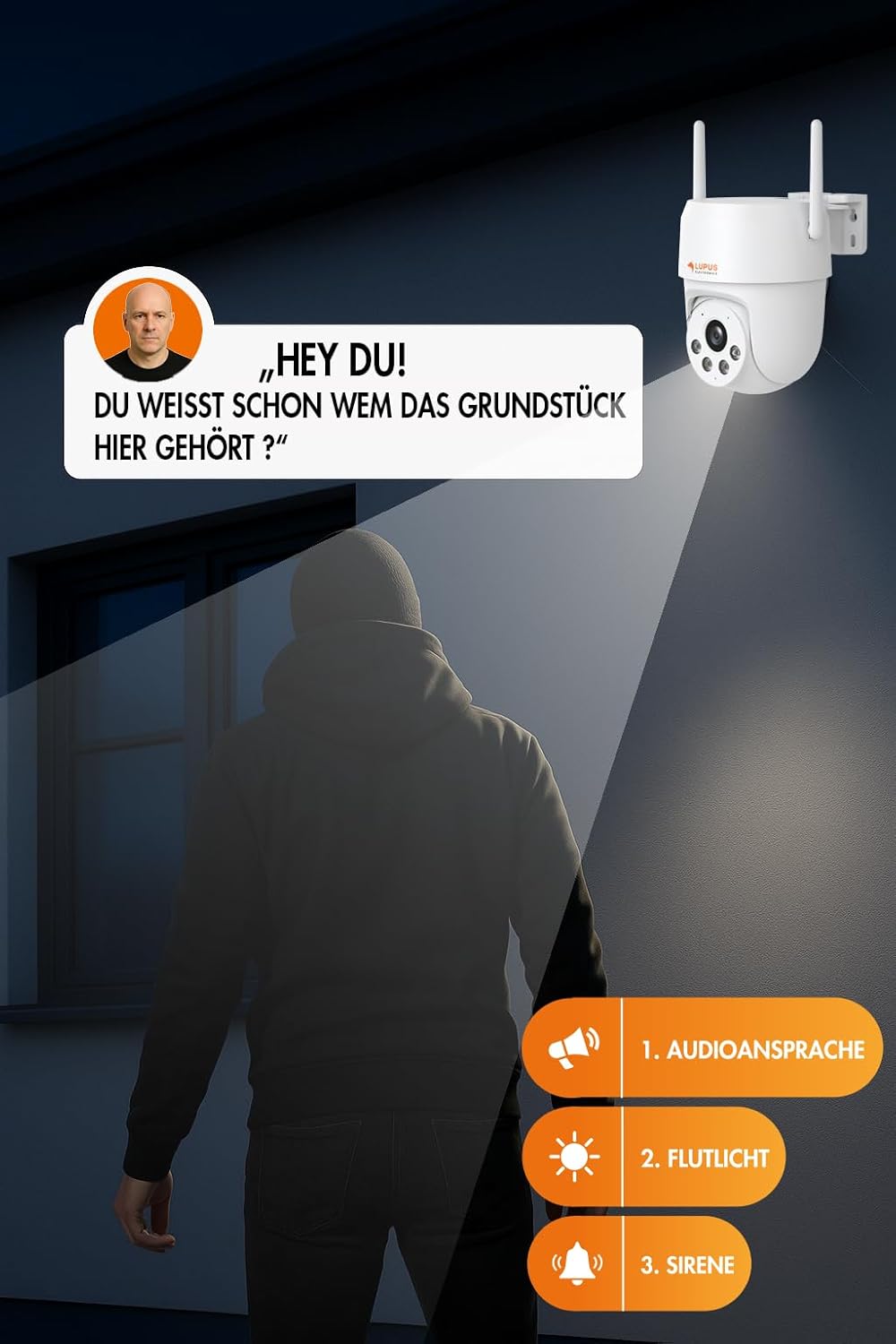 Lupus Electronics LE213 Alarmkamera mit KI-Objektverfolgung, WiFi 6, Täteransprache, Flutlicht, Sirene, Keine Cloud - Keine Datenkrake, dt. Hersteller, inkl. APPs und Win/Mac Software – Bild 3