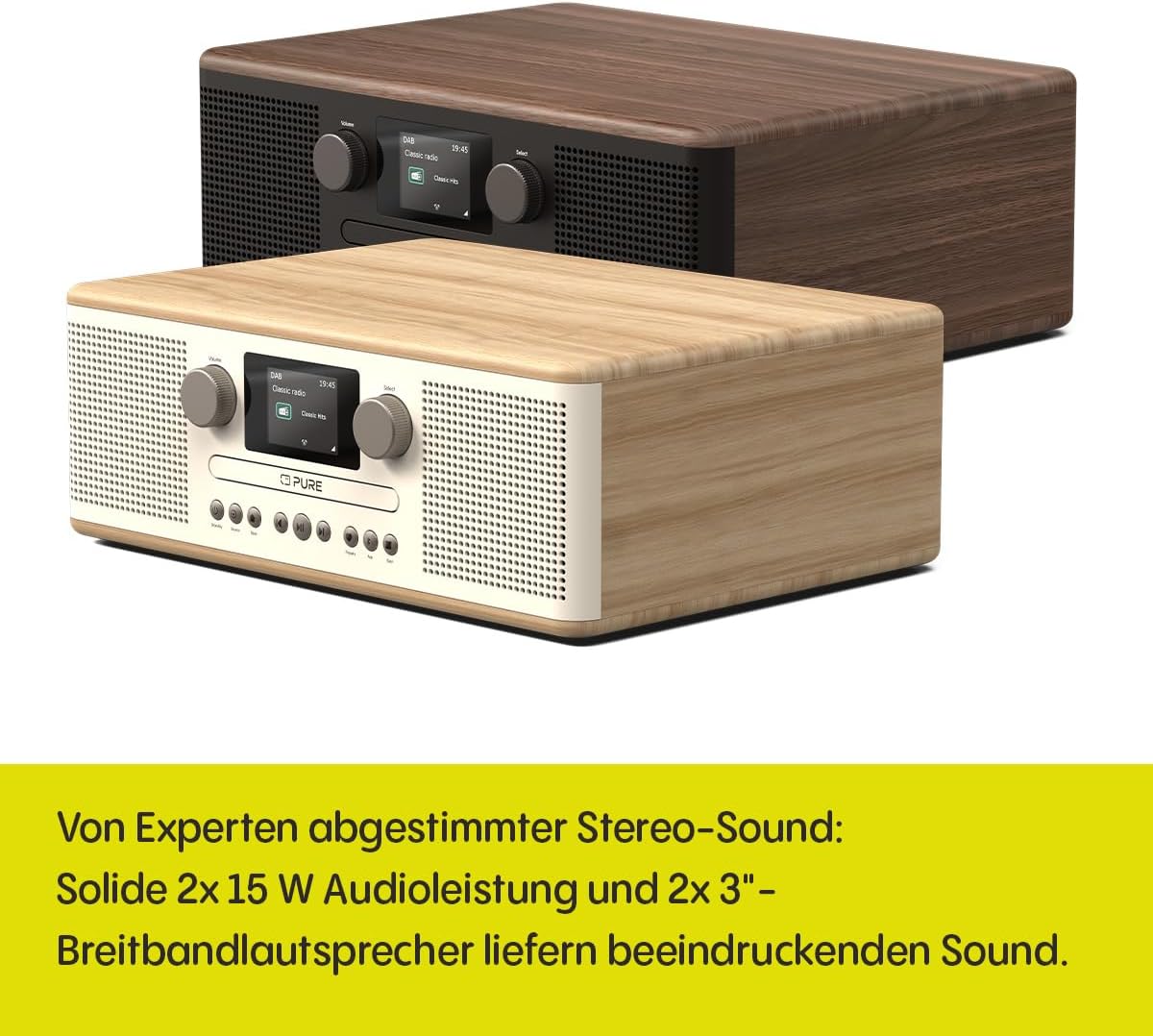 Pure Classic C-D6 CD-Player mit DAB+ Digitalradio & UKW, Bluetooth 5.3 Stereoanlage 2x15W, USB & AUX, 2,4 Zoll TFT-Farbdisplay, Fernbedienung, Kaffeeschwarz/Walnuss – Bild 5