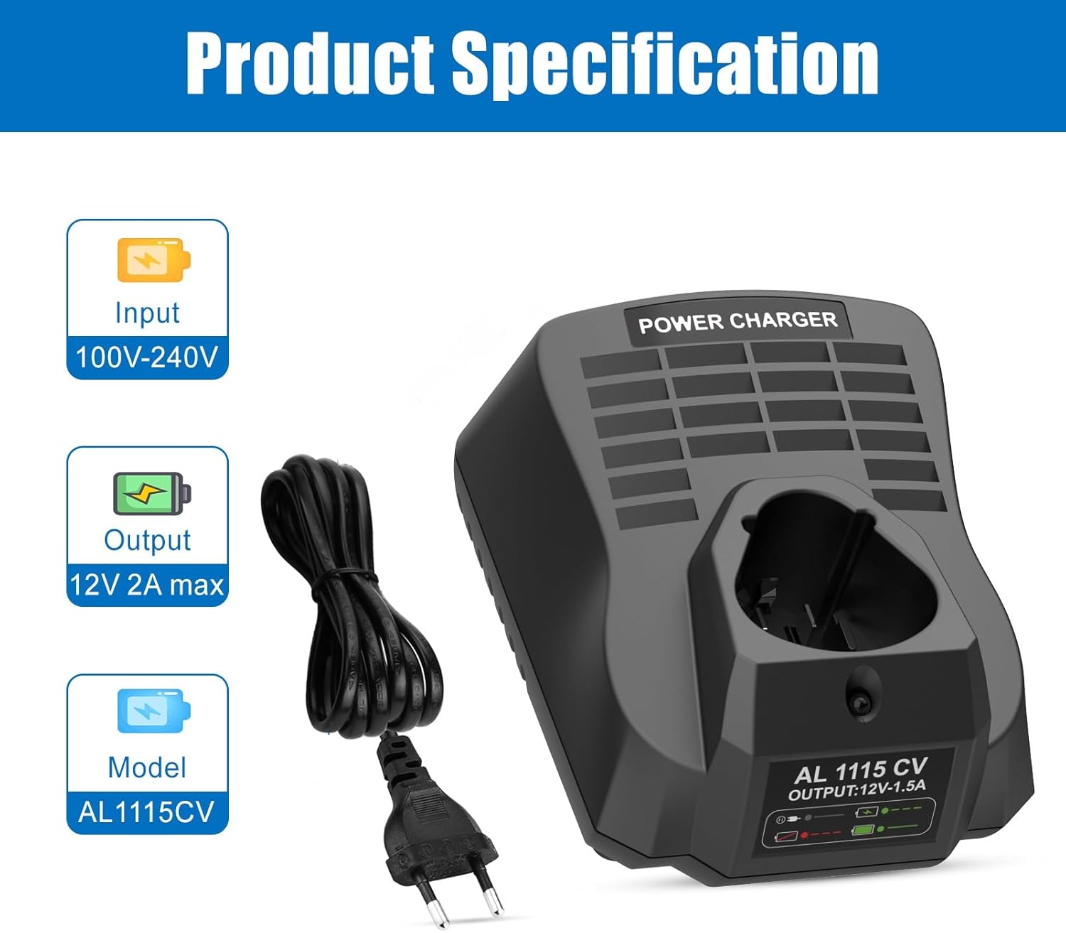 Ersatzladegerät für Bosch Ladegerät 12V AL1115CV Kompatibel mit Bosch 10.8V-12V BAT411 BAT412 BAT413 BAT414 – Bild 3