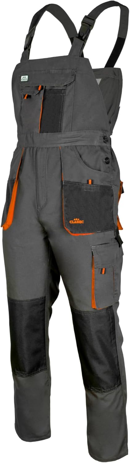 ART.MAS Arbeitshose Latzhose Classic – Robuste Arbeitslatzhose aus Polyester/Baumwolle (270 g/m²), 10 Taschen, Kniepolstertaschen, Graphit Orange