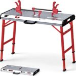 COSTWAY Werkbank Klappbar, Arbeitstisch Höhenverstellbar 107 x 53 cm mit 450 kg Tragkraft, Schweißtisch Werktisch mit 2 Stangenklemmen und Tragegriff, Werkzeugtisch für Garage Werkstatt