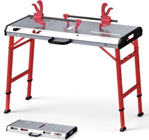 COSTWAY Werkbank Klappbar, Arbeitstisch Höhenverstellbar 107 x 53 cm mit 450 kg Tragkraft, Schweißtisch Werktisch mit 2 Stangenklemmen und Tragegriff, Werkzeugtisch für Garage Werkstatt