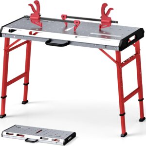 COSTWAY Werkbank Klappbar, Arbeitstisch Höhenverstellbar 107 x 53 cm mit 450 kg Tragkraft, Schweißtisch Werktisch mit 2 Stangenklemmen und Tragegriff, Werkzeugtisch für Garage Werkstatt