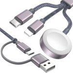 3 in 2 Ladekabel für Apple Watch USB C Kabel Multi Charger Cable Kompatibel mit iWatch Ultra/SE/11/10/9/8/7/6/5/4/3/2/1 iPhone 17-11/Galaxy S23-1.25M für Camping Travel Outdoor, für flugzeug gadgets