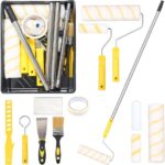 Farbroller Set mit Teleskopstange, 20-Teiliges Malerset mit 1.5m Teleskopstange, 23cm + 11cm Malerrolle, Pinsel, Schaber und Farbwanne, Farbroller Wandfarbe Malerrolle für Wand Decken