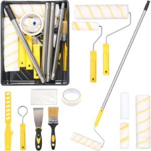 Farbroller Set mit Teleskopstange, 20-Teiliges Malerset mit 1.5m Teleskopstange, 23cm + 11cm Malerrolle, Pinsel, Schaber und Farbwanne, Farbroller Wandfarbe Malerrolle für Wand Decken