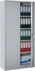 Flügeltürenschrank komplett montiert 180x80x38cm grau 4 Fachböden Metallschrank abschließbar Lagerschrank Aktenschrank Büroschrank Werkzeugschrank - 530330