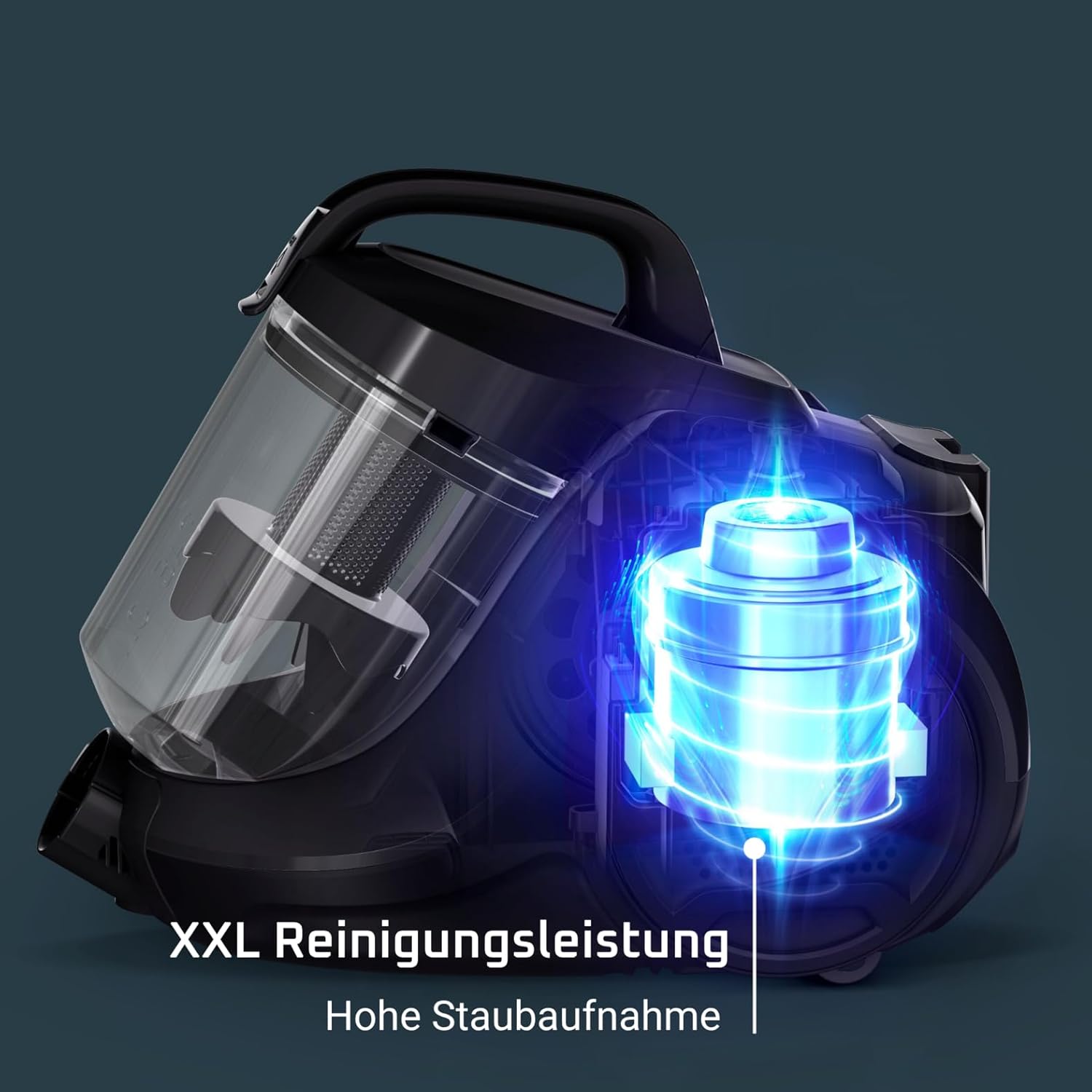 Rowenta Compact Power Cyclonic, Bodenstaubsauger beutelloser, entfernt tiefsitzenden Schmutz, 750 Watt, 1,5 Liter Fassungsvermögen, leichte Entleerung, Staubsauger leise, schwarz/blau, RO3731 – Bild 2