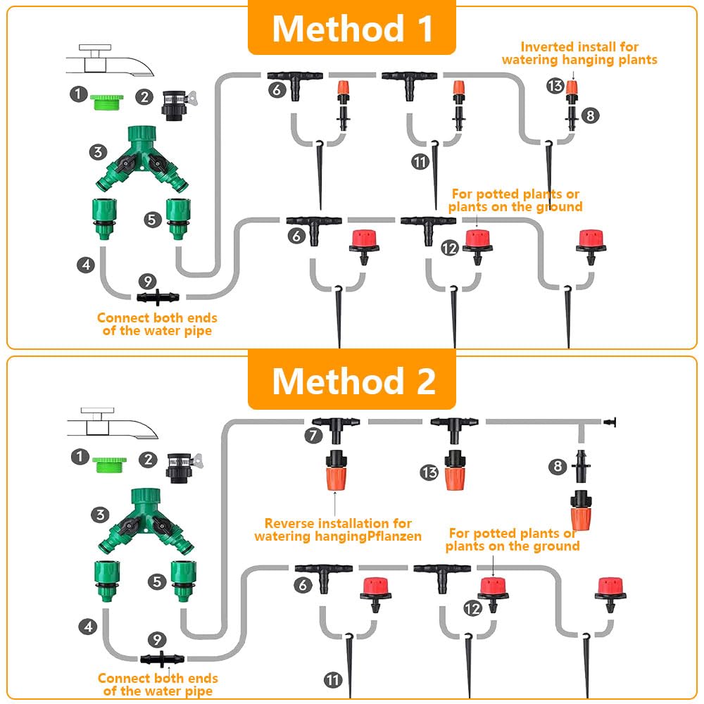 30M Bewässerungssystem Garten, 149 Stück Bewässerung Kit, mit Verstellbaren Düsen, Automatische Bewässerungssystem Gewächshaus,DIY Gartenbewässerung,Micro Drip Tröpfchenbewässerung für Pflanzen – Bild 3